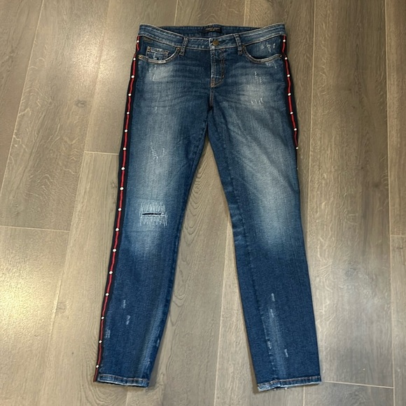 Cambio Modern Rise Liu Distressed Jeans with Red Stripe Seams Women size 8 - Picture 2 of 16
